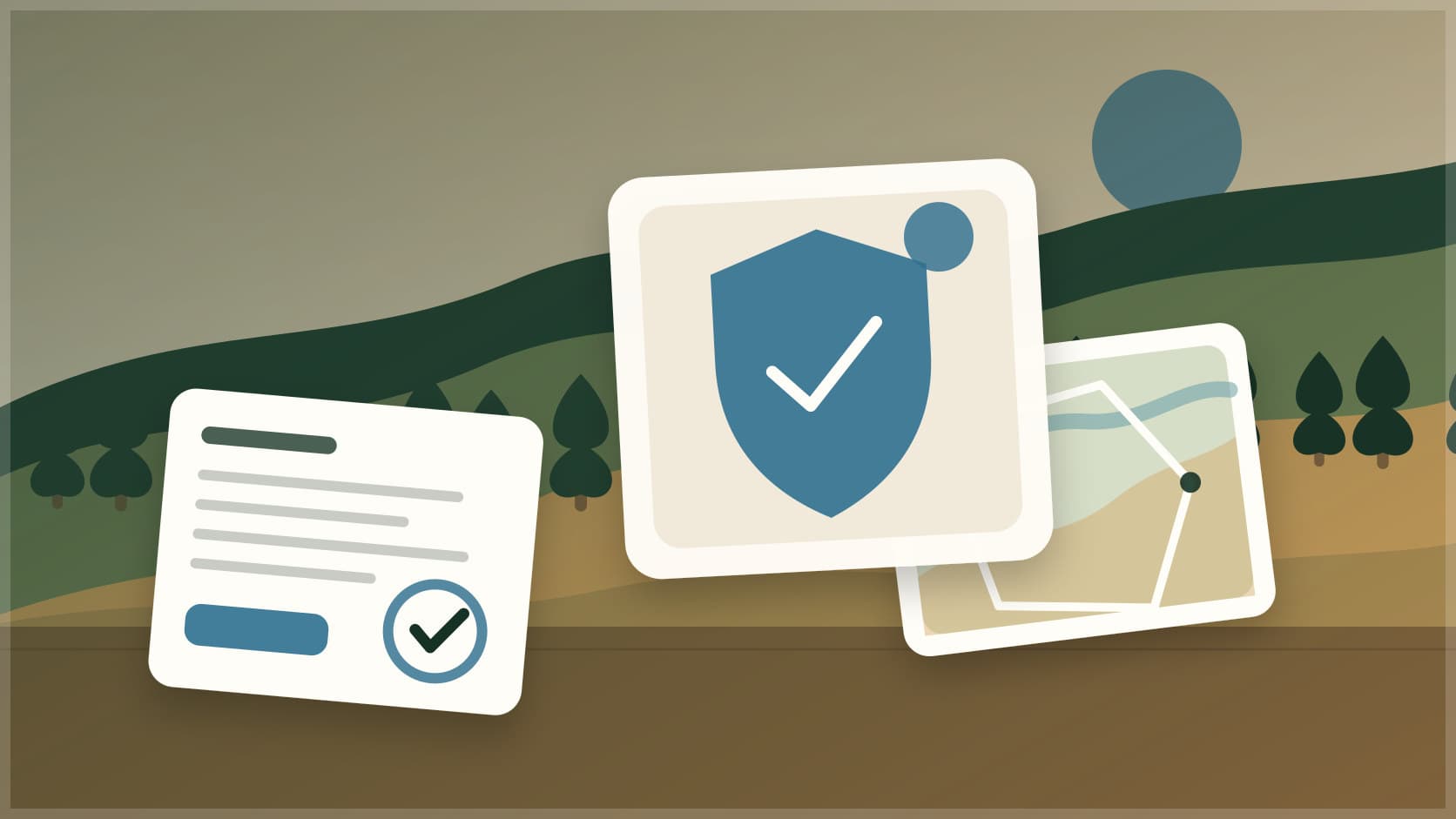 Hunter ID verification checklist beside a private hunting lease map and locked access gate