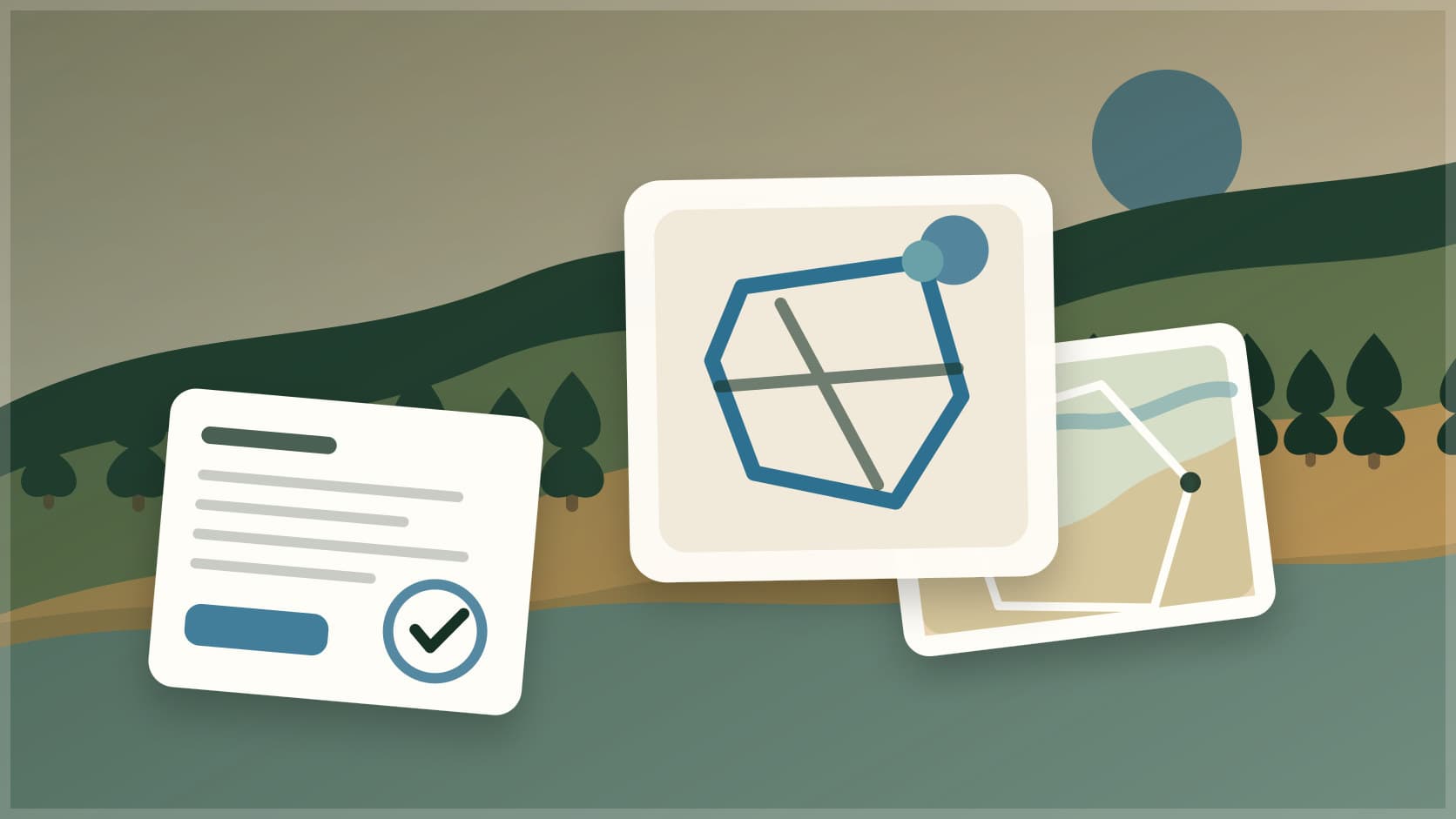 Boundary polygon, closed zones, and access route notes on a hunting lease map