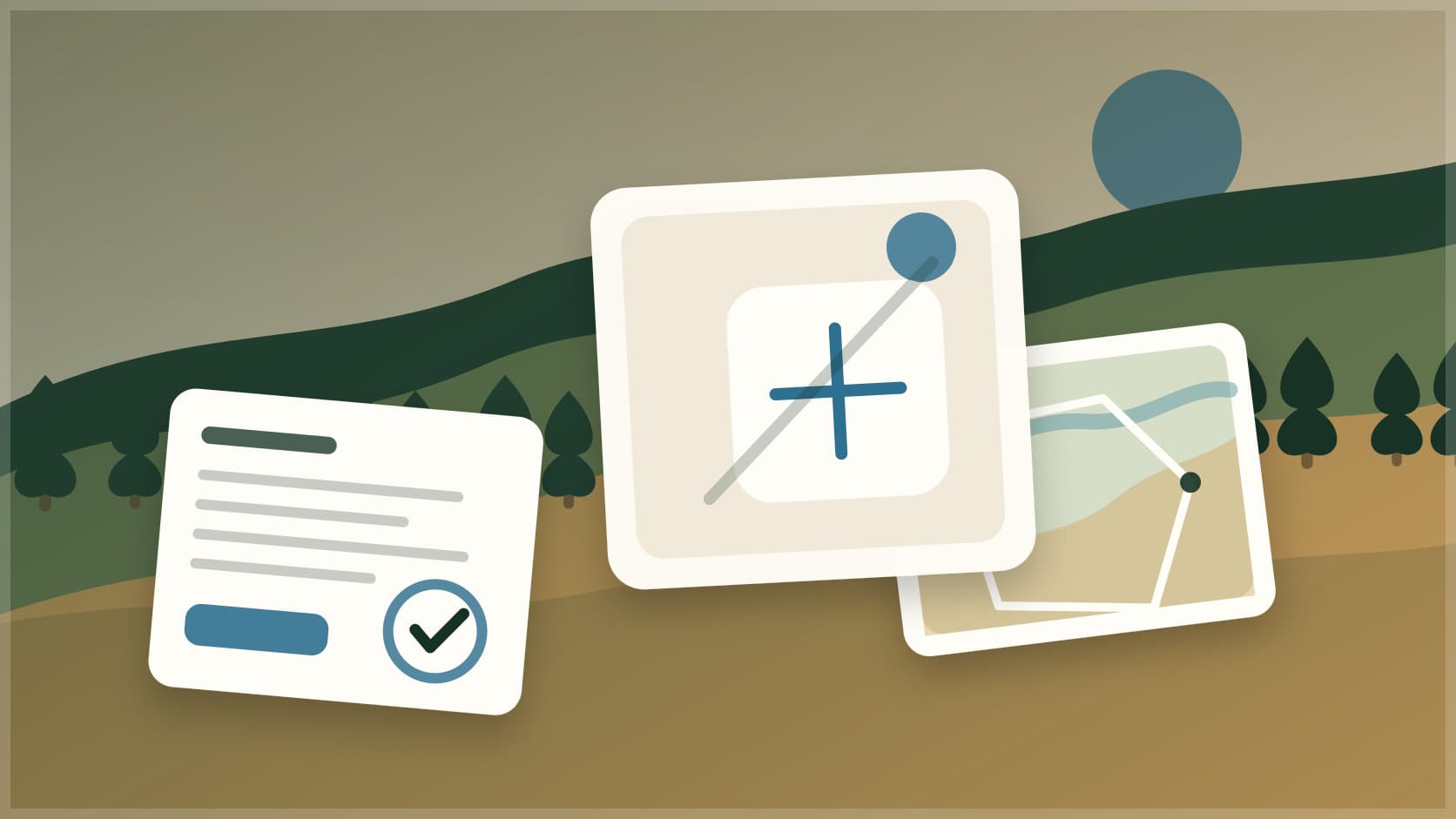 Safety plan checklist, emergency contact card, and marked access map for a hunting lease