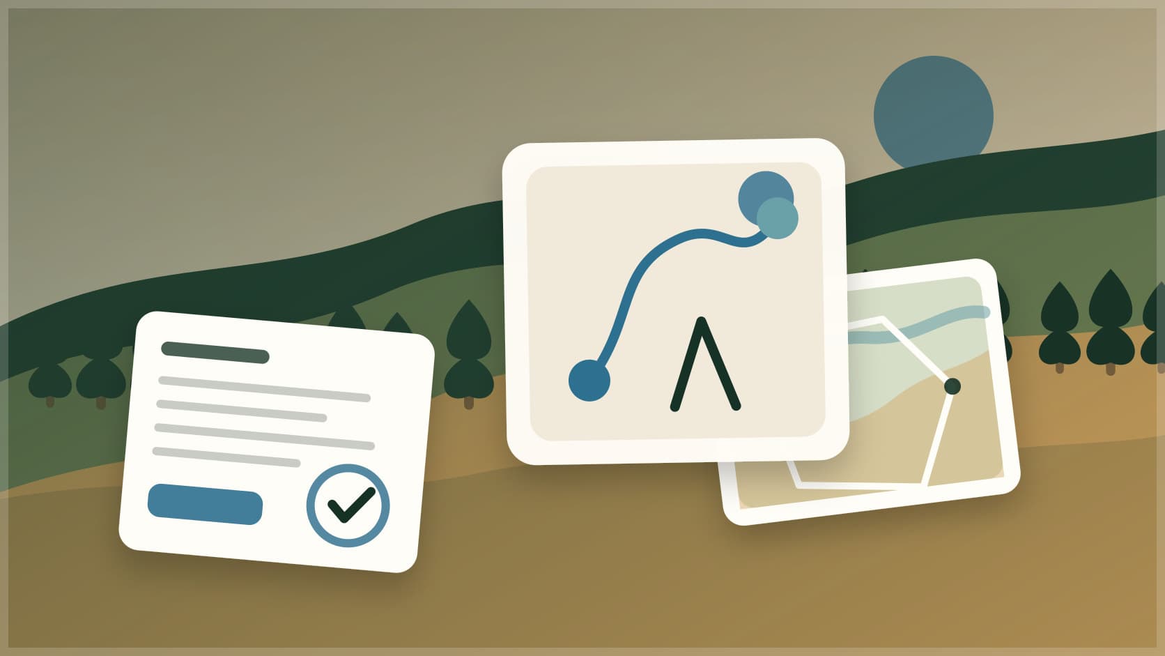 Route map, license checklist, and packed gear for an out-of-state hunting lease trip